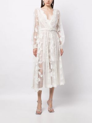 Przezroczysta sukienka midi koronkowa Oscar De La Renta biała