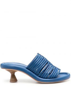 Papuci tip mules din piele cu toc Paloma Barcelo albastru