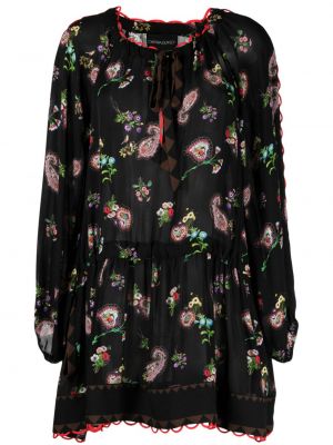 Svilena haljina s cvjetnim printom s printom Cynthia Rowley crna
