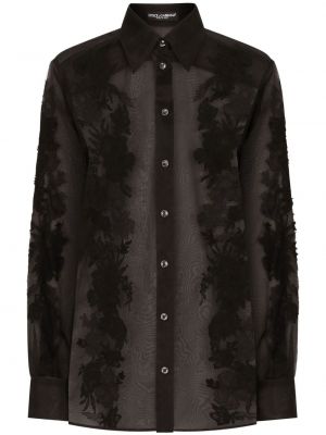 Μεταξωτό πουκάμισο με δαντέλα Dolce & Gabbana μαύρο