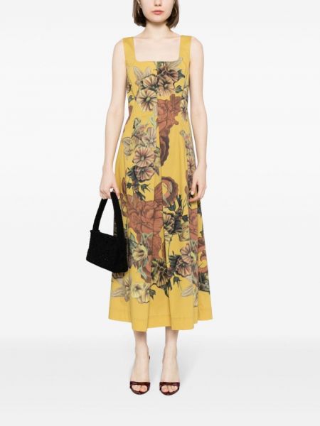 Sukienka midi bez rękawów w kwiatki z nadrukiem Alberta Ferretti żółta