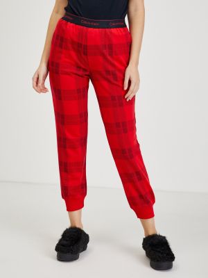Kockované teplákové nohavice Calvin Klein červená