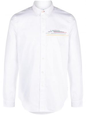 Koszula bawełniana w paski z nadrukiem Ps Paul Smith biała