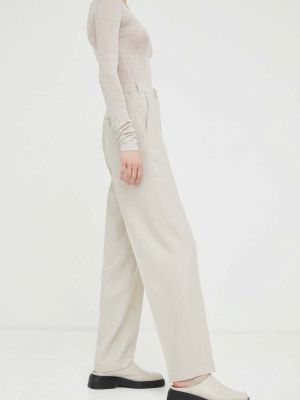 Jednobarevné vlněné kalhoty s vysokým pasem American Vintage béžové