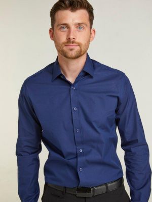 Приталенная рубашка с длинным рукавом Double Two синяя