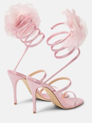 Satīna sandales ar ziediem Magda Butrym rozā