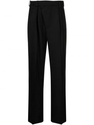 Πλισέ μάλλινο παντελόνι με ίσιο πόδι Victoria Beckham μαύρο
