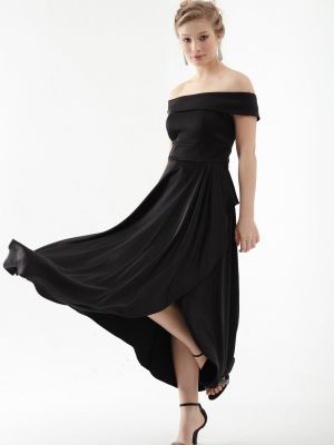 Saténové večerní šaty s lodičkovým výstřihem Lafaba černé