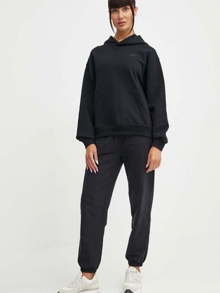 Pamučna hoodie s kapuljačom New Balance crna