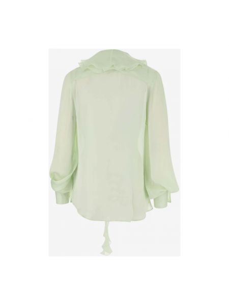 Jedwabna bluzka z falbankami relaxed fit Victoria Beckham zielona