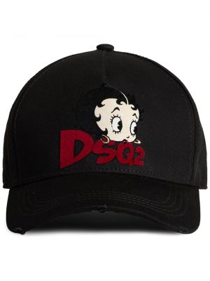 Памучна шапка с козирки с принт Dsquared2 черно