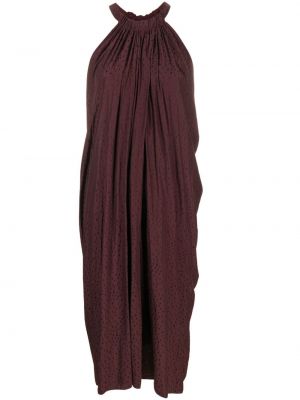Sukienka midi w grochy żakardowa drapowana Lanvin fioletowa