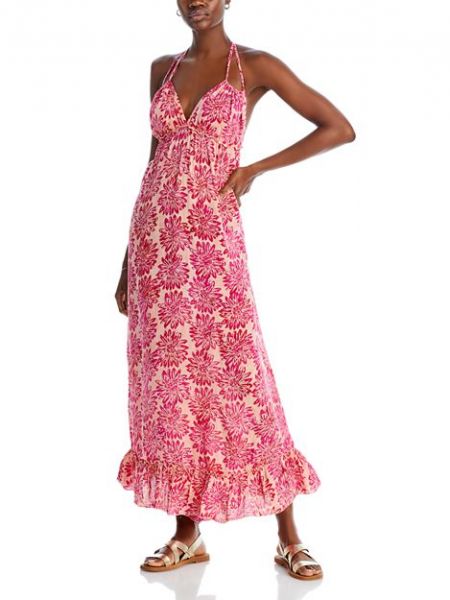 Розовое длинное платье с принтом Tiare Hawaii