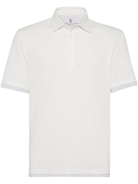 Medvilninis lininis polo marškinėliai Brunello Cucinelli balta