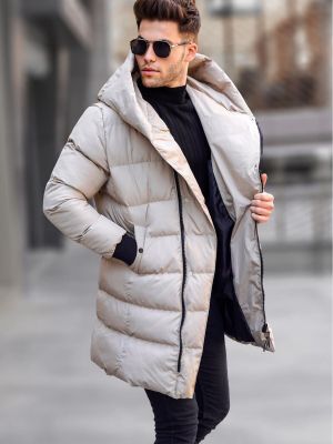 Пухено палто с цип Madmext бежово