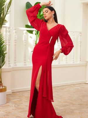 Šifoninis vakarinė suknelė su sagtimis Carmen raudona