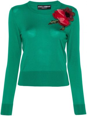 Pull en soie à fleurs avec applique Dolce & Gabbana vert
