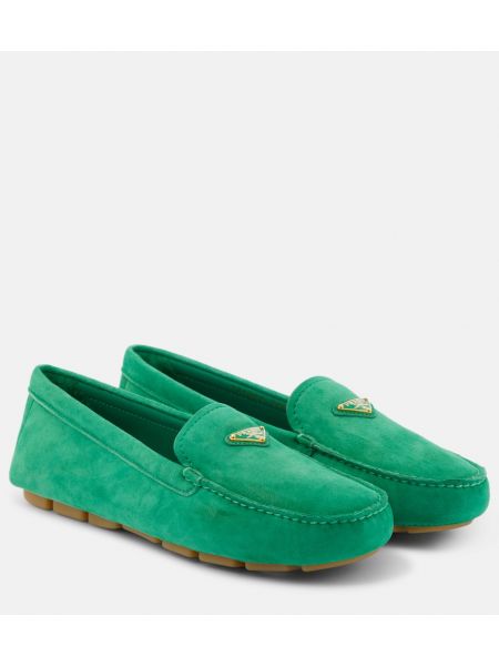 Semišové loafersy Prada zelená