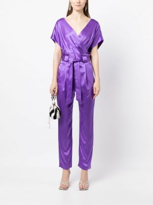 Jedwabne spodnie plisowane Michelle Mason fioletowe
