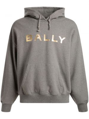 Pamučna hoodie s kapuljačom s printom Bally siva