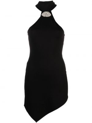 Асиметрична коктейлна рокля с кристали David Koma черно