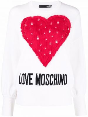 Hjertemønster lang genser Love Moschino hvit