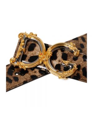 Cinturón de cuero con estampado leopardo Dolce & Gabbana marrón