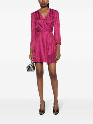 Hedvábné večerní šaty s abstraktním vzorem Saloni růžové