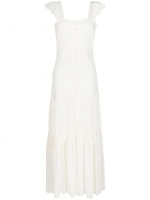 Bavlněné dlouhé šaty s knoflíky s volány Veronica Beard - bílá