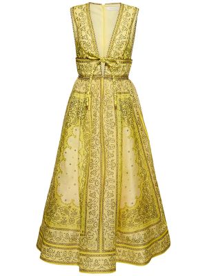 Λινή μάξι φόρεμα Zimmermann κίτρινο