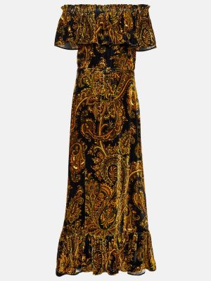 Zamatové dlouhé šaty s paisley vzorom Etro