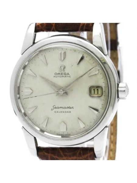 Zegarek automatyczny skórzany retro Omega Vintage srebrny