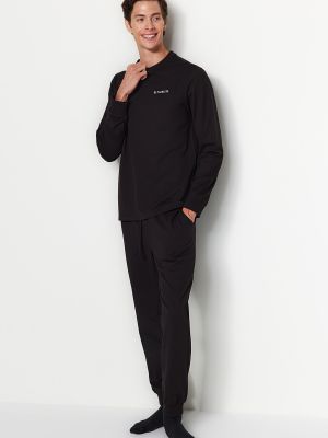 Pletena pižama s potiskom Trendyol črna