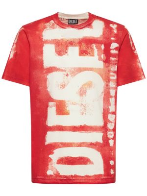 Памучна тениска с принт от джърси Diesel червено