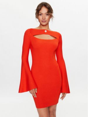 Kötött slim fit ruha Liu Jo narancsszínű