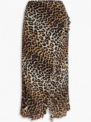 Леопардовая юбка миди с принтом с рюшами Ganni