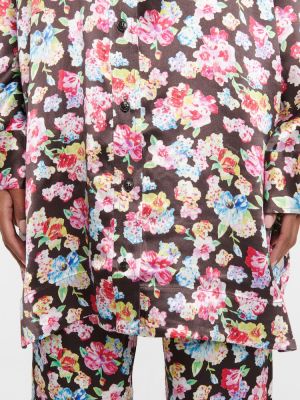 Satenska srajca s cvetličnim vzorcem Ganni črna