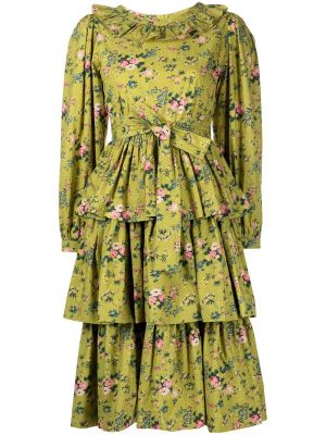 Kvetinové šaty s potlačou s volánmi Batsheva zelená