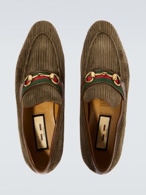 Pantofi loafer de catifea cord Gucci verde