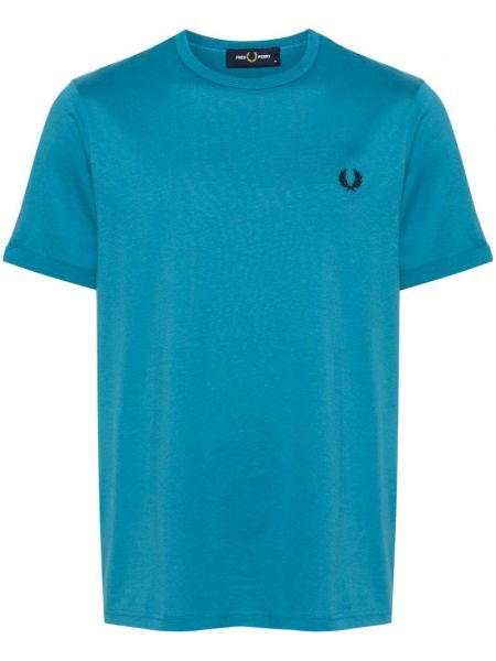 Βαμβακερή μπλούζα με κέντημα Fred Perry μπλε