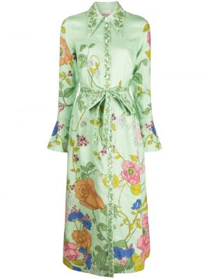 Rochie tip cămașă de in cu model floral cu imagine Alemais verde