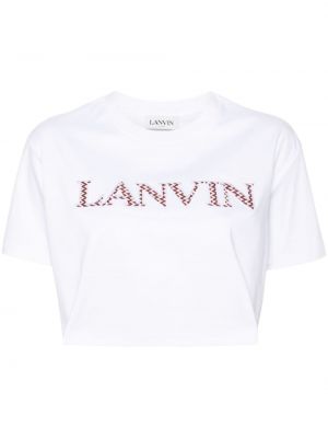 Haftowana koszulka bawełniana Lanvin biała