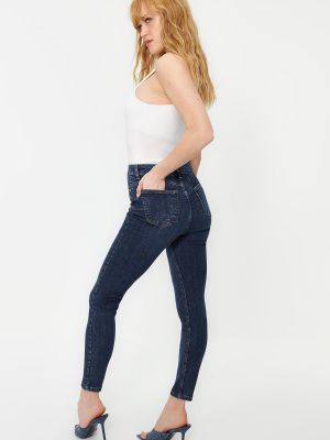 Jeansy skinny z wysoką talią Trendyol niebieskie