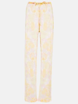 Květinové hedvábné rovné kalhoty Dries Van Noten