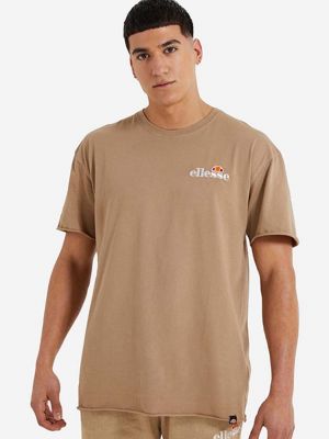 Памучна тениска с дълъг ръкав с принт Ellesse кафяво