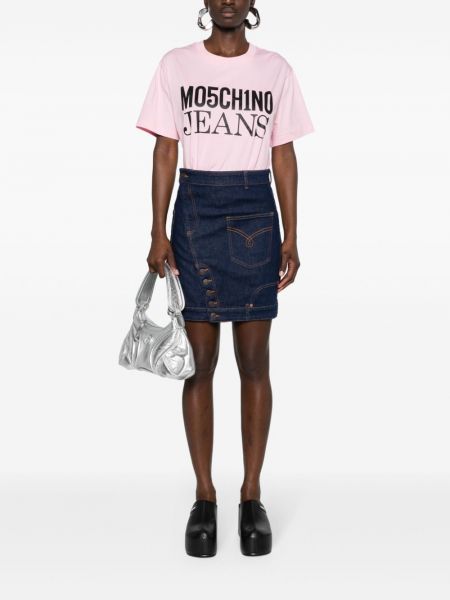 Raštuotas medvilninis marškinėliai Moschino Jeans rožinė