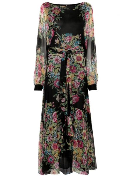 Maksi haljina s cvjetnim printom od krep Etro crna