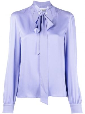 Rifľová košeľa s mašľou Moschino Jeans fialová