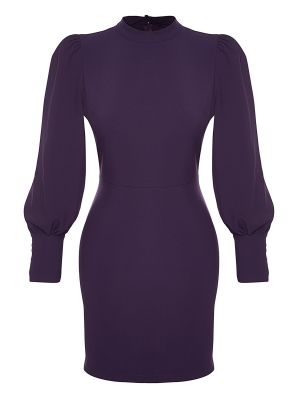 Pletené šaty s vysokým límcem Trendyol fialové