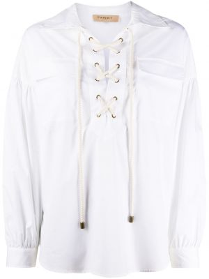 Relaxed блуза с яка с връзки с дантела Twinset бяло